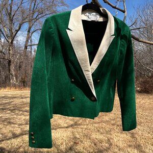 Vintage Emerald Ultrasuede Academia Jacket with Cream Contrast Collar